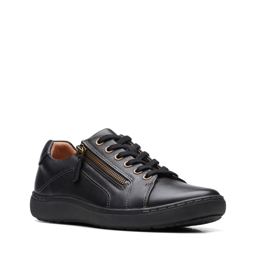 Clarks Un Rio Zip Black Leather Sneakers Womens Low Top Comfort Shoes 8.5 M